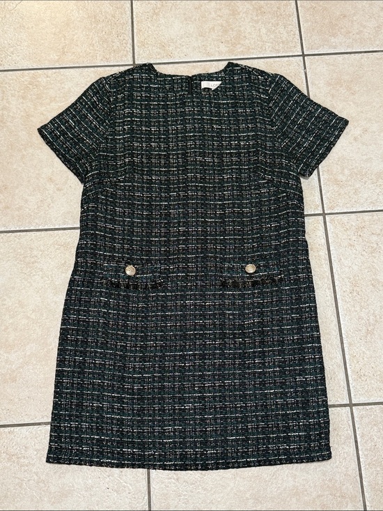 LOFT Dresses & Skirts - NWT LOFT Black Tweed Short-Sleeve Shift Dress with gold Buttons Sz 10